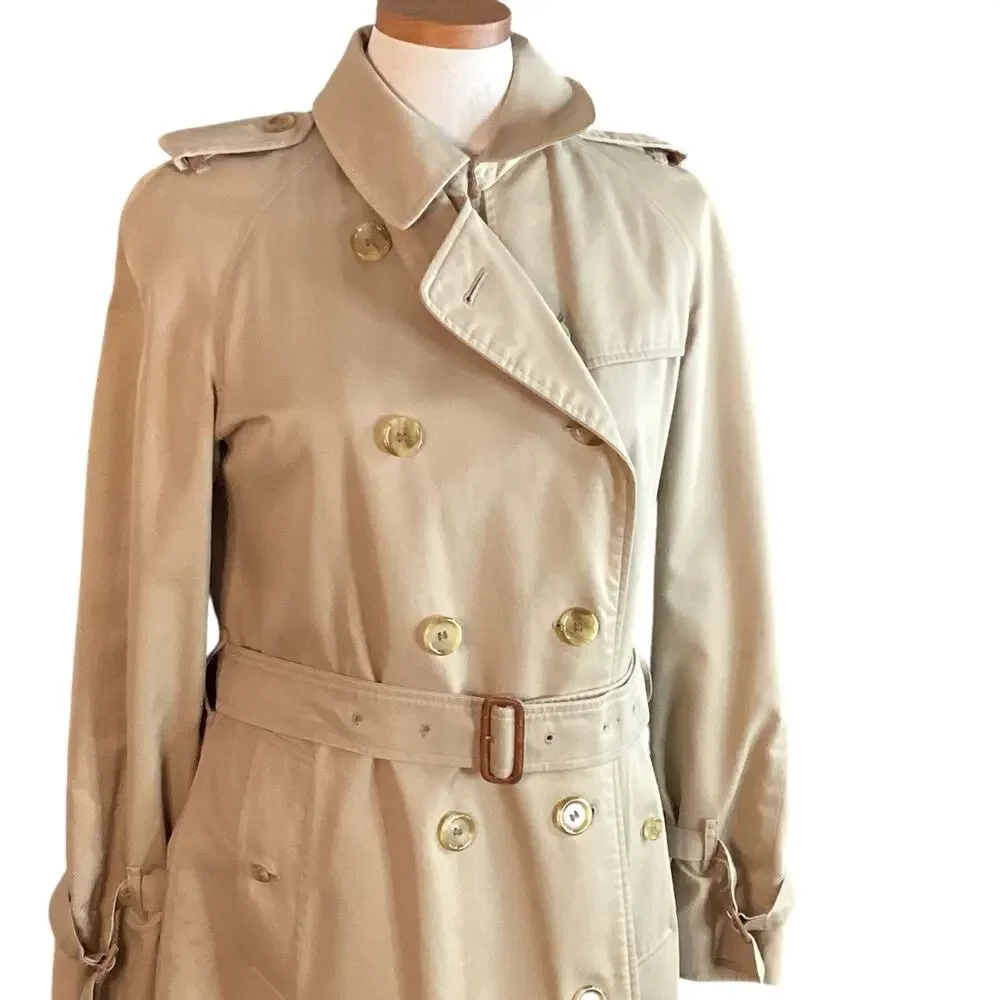 Vtg 60s Classic Burberry Beige Trench Coat Long Belted Nova-check Womens 10 - Picture 2 of 16